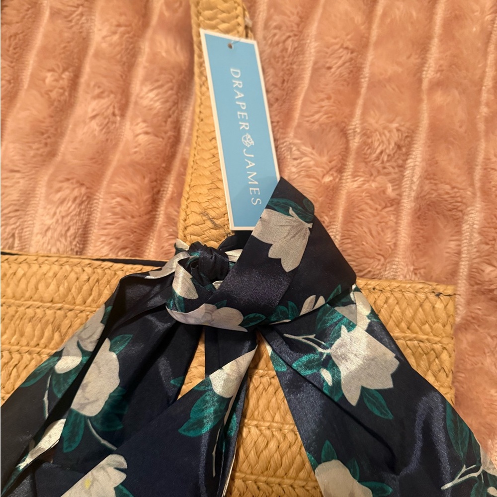 Draper James Tan Woven Tote with Navy Floral Scarf - Picture 2 of 6